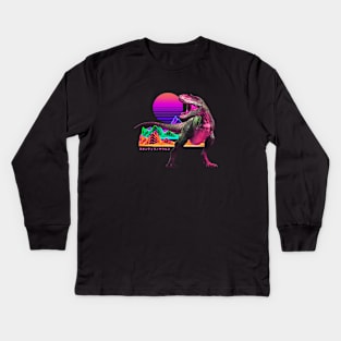 Tyrannosaurus Vaporwave Synthwave aesthetics Kids Long Sleeve T-Shirt